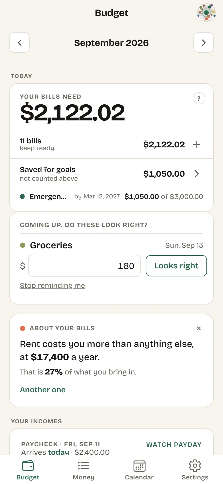 The same budget in the Atom Budget app for Android